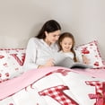 thumbnail image 5 of jejeloiu Check Bowknot Monogram V 7-Piece Twin Bedding Sets For Girls,Red Cherry Initial Letter Bedding Comforter Set For Boy,Pink Reversible, 5 of 7