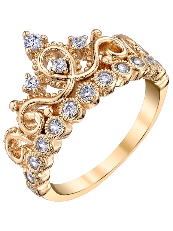Sterling Silver Princess Crown Ring (Yellow Gold Plated)