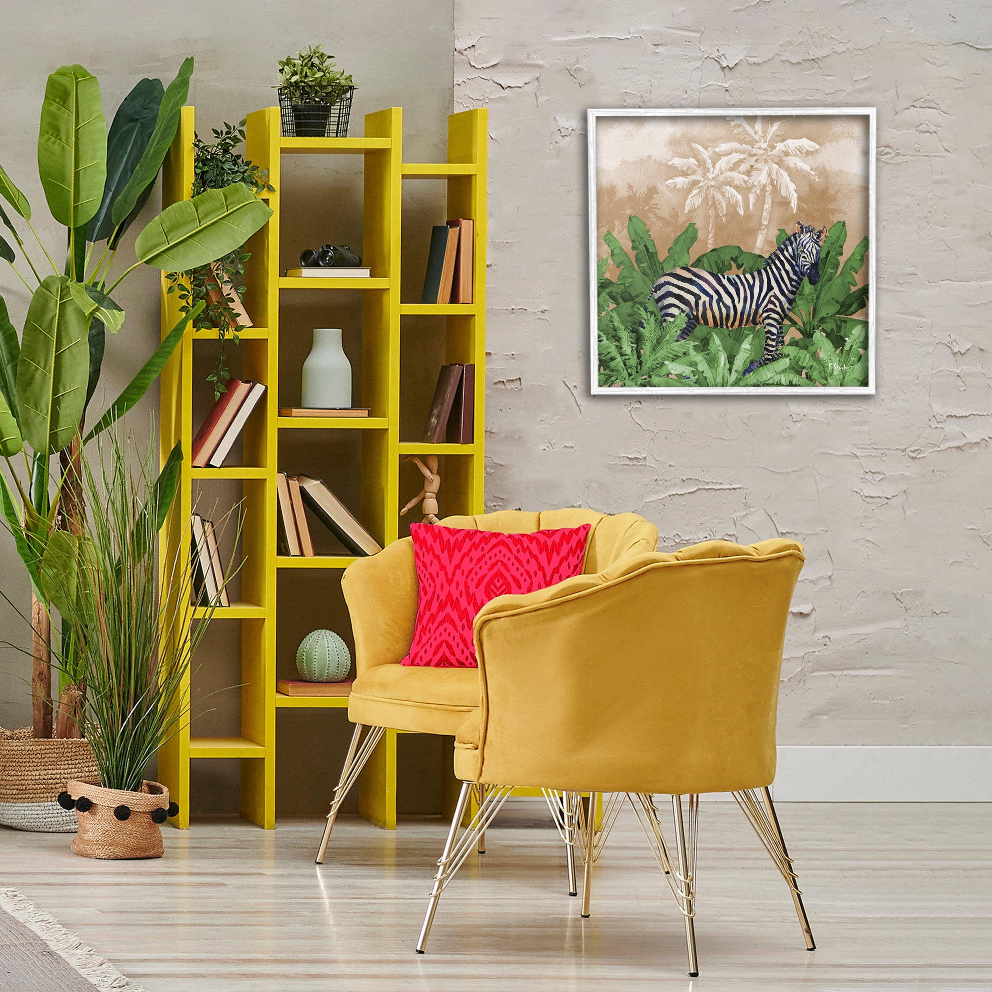 Stupell Industries Jungle Life Zebra Animals & Insects Painting White Framed Art Print Wall Art, 24 x 24