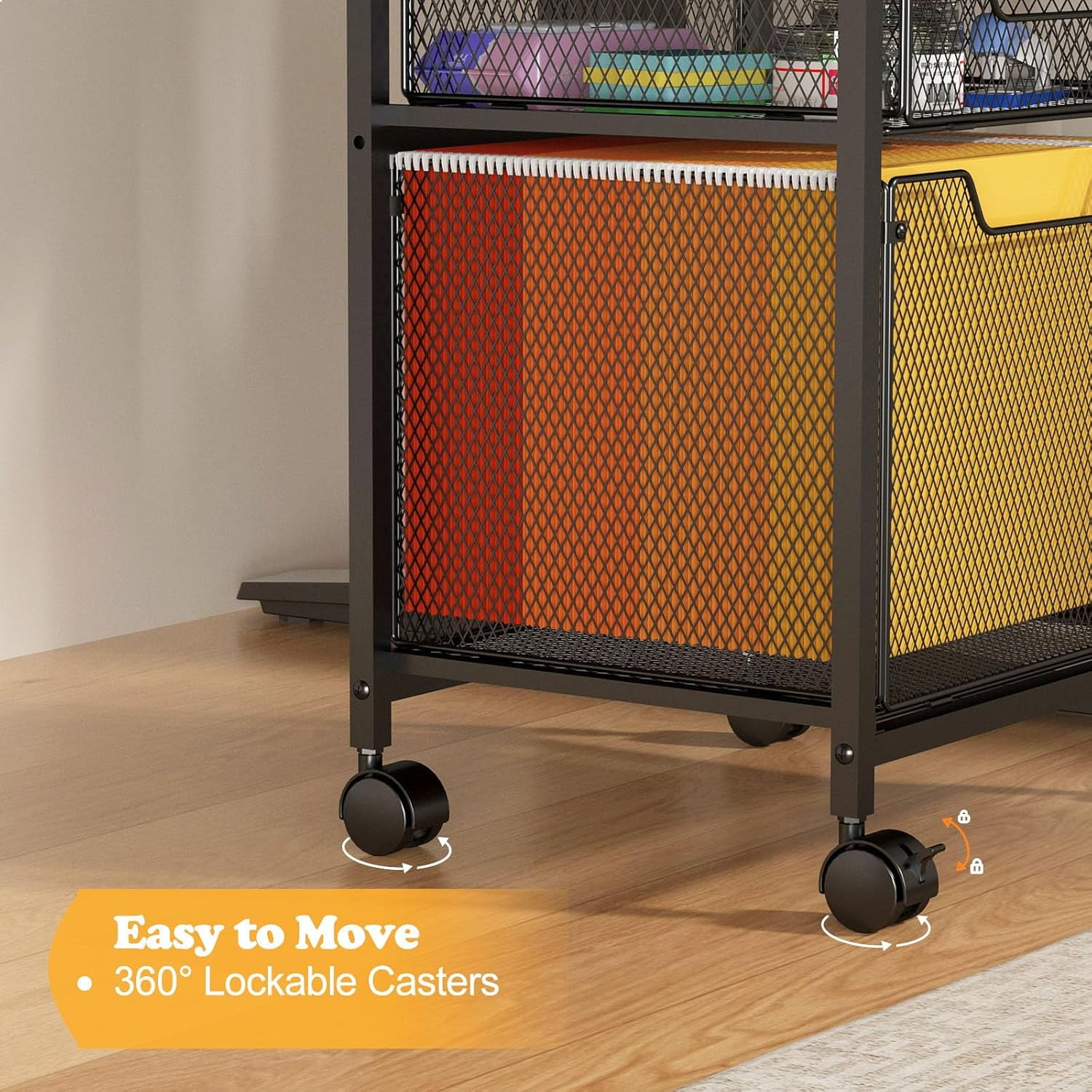 Rolling File Cabinet Cart, Printer Stand with Storage Drawer, Mobile Filing Cabinet on Lockable Wheel, Printer Cart with Hanging File Folder Organizer Beside Under Desk for Office Home