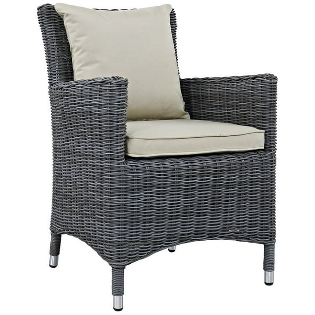 Modway Summon Dining Aluminum and Rattan Patio Armchair in Canvas/Beige