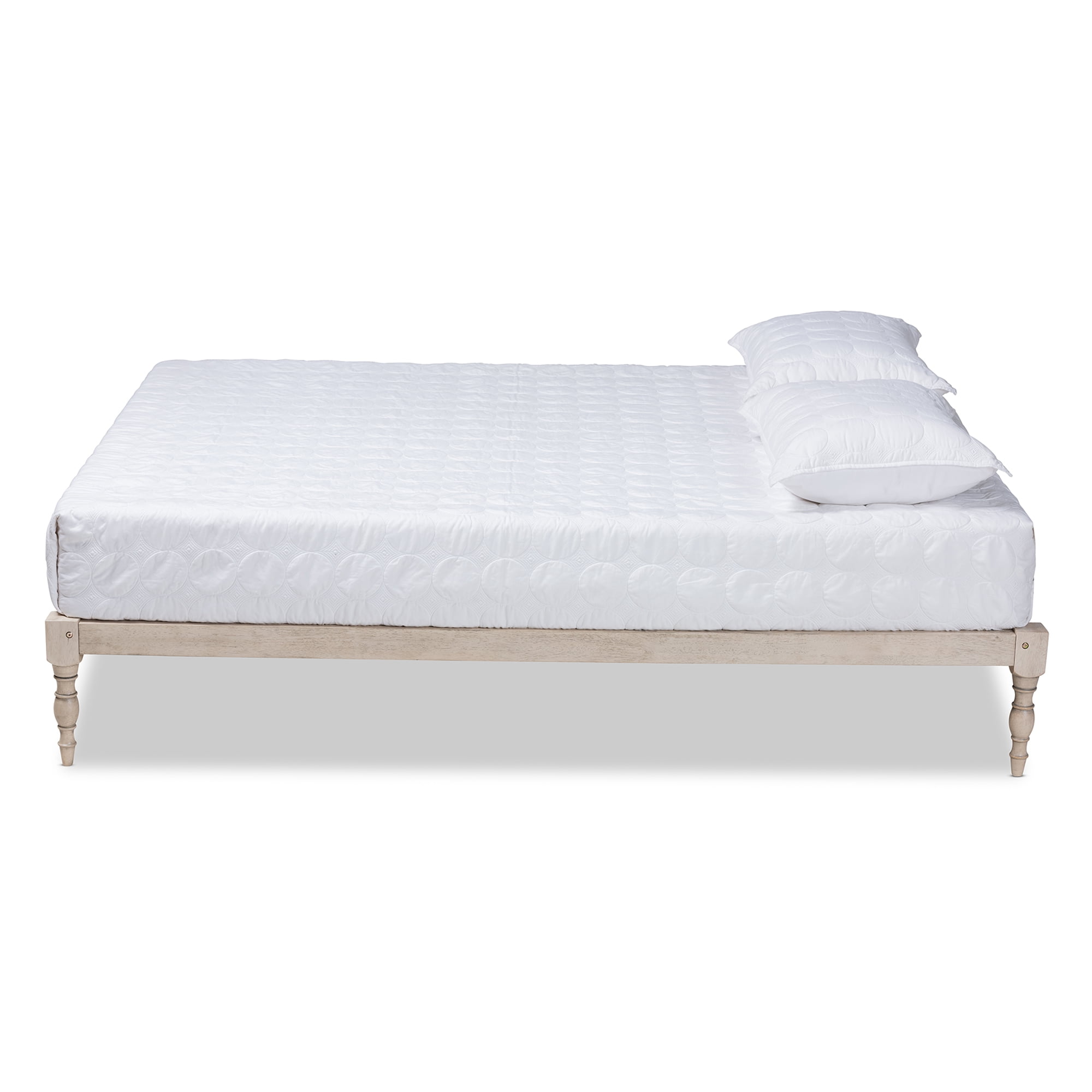 Baxton Studio Iseline Platform Wood Bed Frame, Antique White, Queen