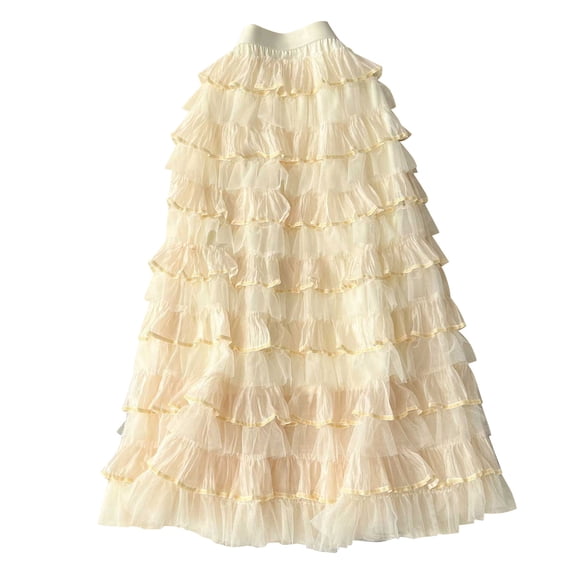 ZToonmas Women's High Waist Tiered Ruffle Maxi Skirt Voluminous Layered Tulle Cake Skirt for Parties and Events