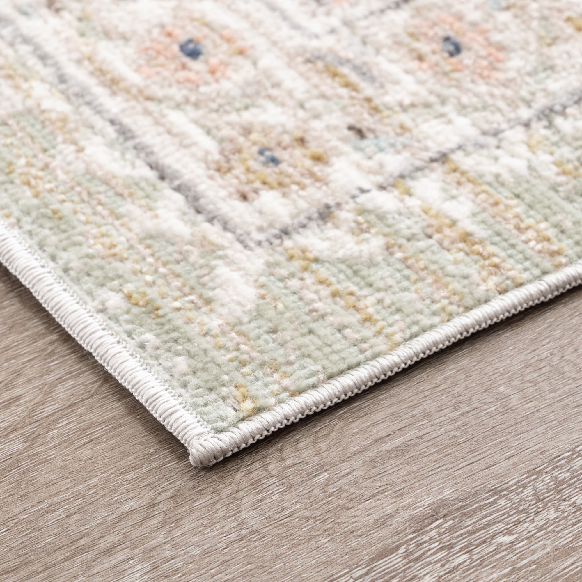 Crestwood Traditional Oriental 2x8 Cream and Aqua Polyester Indoor Runner Rug, 2'3'' x 7'7''