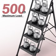 4 Step Ladder, KK KINGRACK Folding Step Stool with Wide Pedal&Safety Lock, 500 LBS, Black