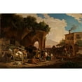 thumbnail image 2 of Heinrich Bürkel 24x17 Gold Ornate Framed and Double Matted Museum Art Print Titled - Scene in Front of an Italian Osteria (1831), 2 of 4