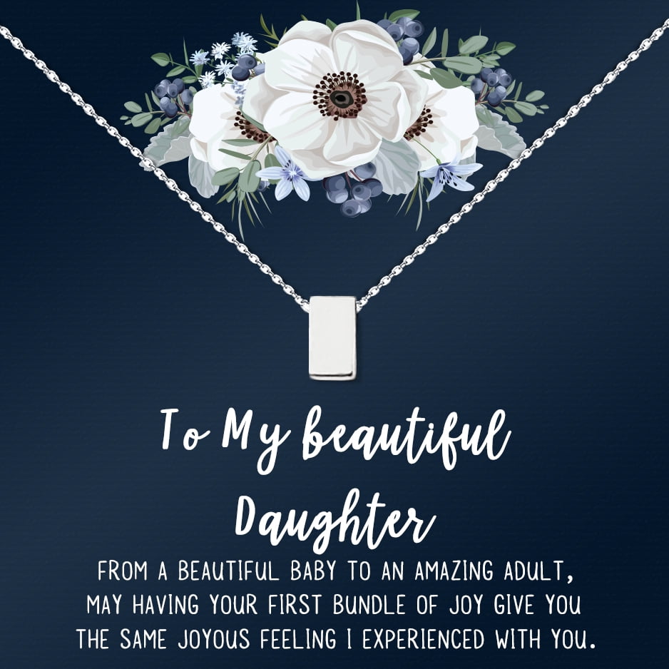 Mom Gifts, Cube Necklace for Mother & Daughter, Necklaces for Women, Best Birthday Gift Ideas, Pendant Mother's Jewelry For Her, Mothers Day [Silver Cube, No-Personalized Card]