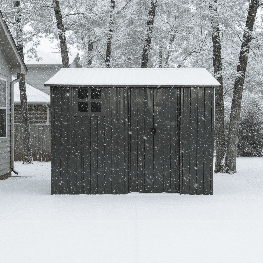 Mintazer 8×6ft Metal Outdoor Storage Shed with Lockable Sliding Doors & Window, Weatherproof Garden Tool Shed, Black