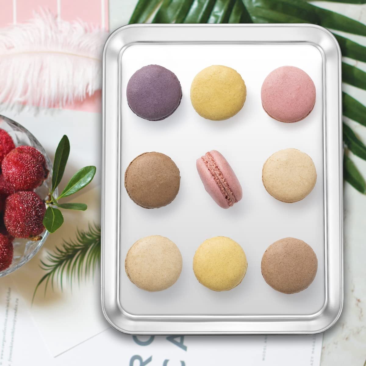 Baking Sheet Stainless Steel Baking Tray Cookie Sheet Oven Pan Rectangle Size 10 x 8 x 1 inch, Non Toxic & Healthy, Rust Free & Less Stick, Thick & Sturdy, Easy Clean & Dishwasher Safe