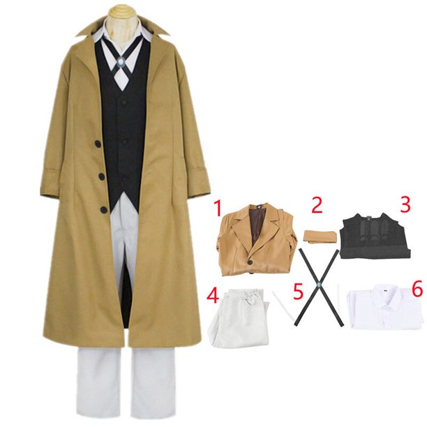 Anime Bungo Stray Dogs Dazai Osamu Cosplay Costume Long Jacket Coat Suit Adult Men Windbreaker Halloween Christmas clothing heqiyong LED