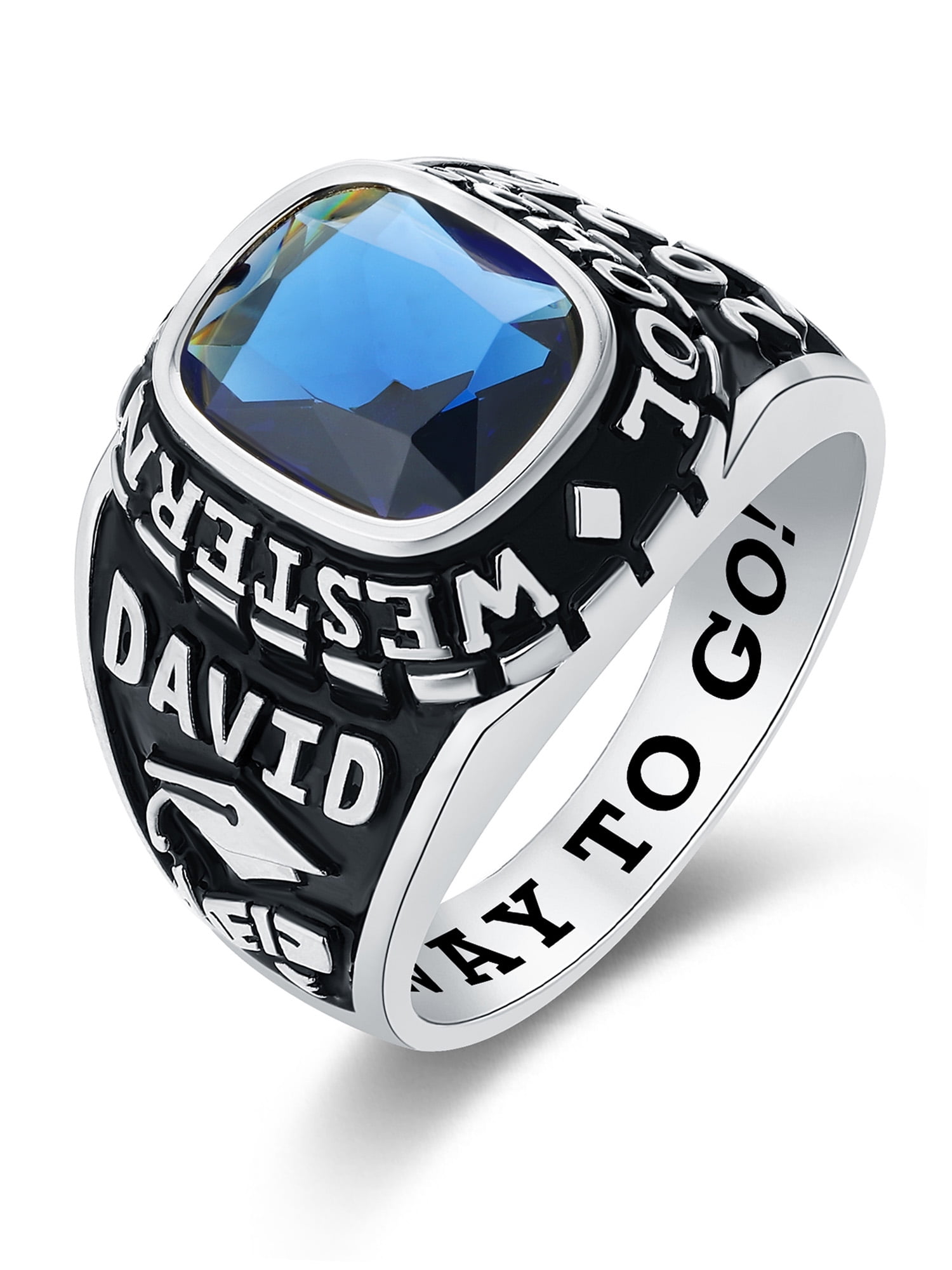 Mementos USA Custom X-Large Men's Class Ring Sterling Silver for High School & College-Platinum
