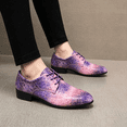 thumbnail image 5 of Men's Blue Galaxy Cracked Print Oxford Shoes Low Heel Shiny Lace Up Fashion Party Stage Formal Leather Shoes, 5 of 5
