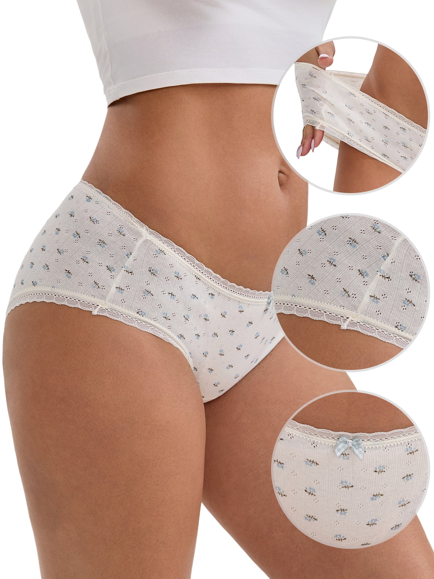 DARING DIVA Women's Floral Low Waisted Full Coverage Cotton Briefs M Light Beige