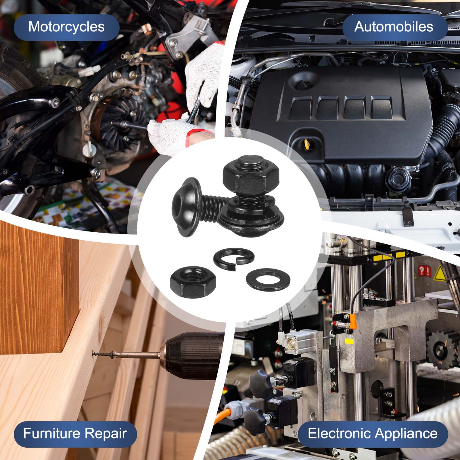 20 Set M8 x 16mm Flanged Button Head Socket Cap Screws, Black 304 Stainless Steel 18-8 Hex Socket Head Screws Bolts, Nuts, Flat & Lock Washers for DIY, Furniture, Automotive