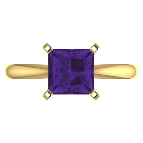 2 ct Princess Cut Natural Amethyst Solitaire Engagement Ring for Women in 14K Yellow Gold