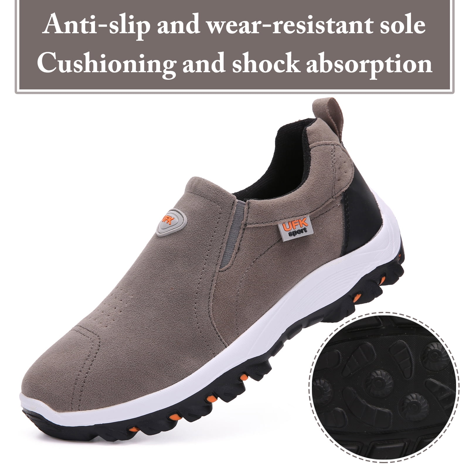 Mens Hiking Shoes Laceless Suede Breathable Slip Resistant Boots Lightweight Sneakers for Outdoor Activity Hiking Walking