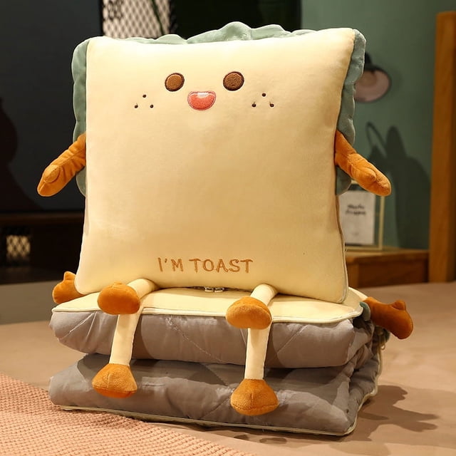 Almohada y cobija 2 en 1 de pan tostado, ideal para siestas en la oficina o dormitorio estudiantil, diseño adorable y funcional, almohada de 45cm y cobija de 1.5x2m.
