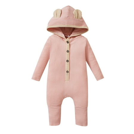 

Boys Bodysuits Girls Long Sleeve Ribbed Solid Color Button Romper Bodysuits