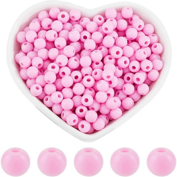 1000Pcs 6MM Smooth Light Pink Acrylic Beads Round Pearl Beads Opaque Chunky Loose Bead Plastic Gumball Spacer Beads for Jewelry Making Supplies DIY Bracelets Necklaces Earrings Crafts Hot Pink