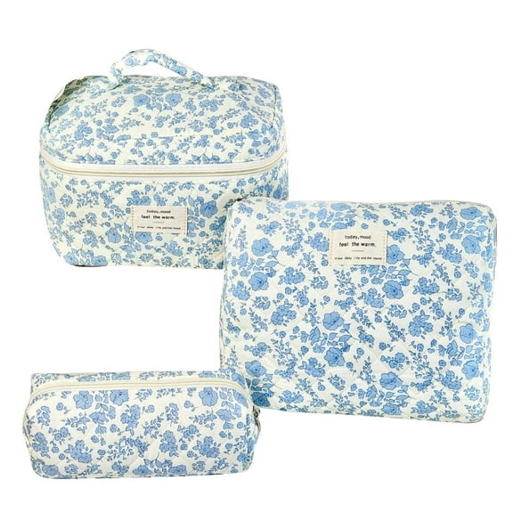 Quilted Cosmetic Bag, Large Capacity Makeup Bag, Portable Floral Toiletries Storage Organizer, Odorless Durable Material, Multi-Color Options, Lightweight Travel Pouch for Women