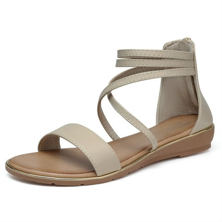

SHIBEVER Gladiator Sandals For Women Dressy Low Wedge Sandals Open Toe Comfortable Platform Shoes Apricot