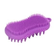 thumbnail image 3 of Depurador corporal de silicona Mango ergonómico de doble cara Masaje corporal de silicona seguro Cepillo corporal de silicona para el cabello corporal Púrpura, 3 of 14