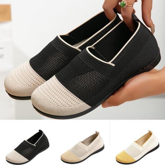 Women's Knit Flat Shoes Lightweight Comfortable Loafers Women Footwear Slip On Casual Breathable Mesh Walking Shoes Round Toe Mesh Flat
