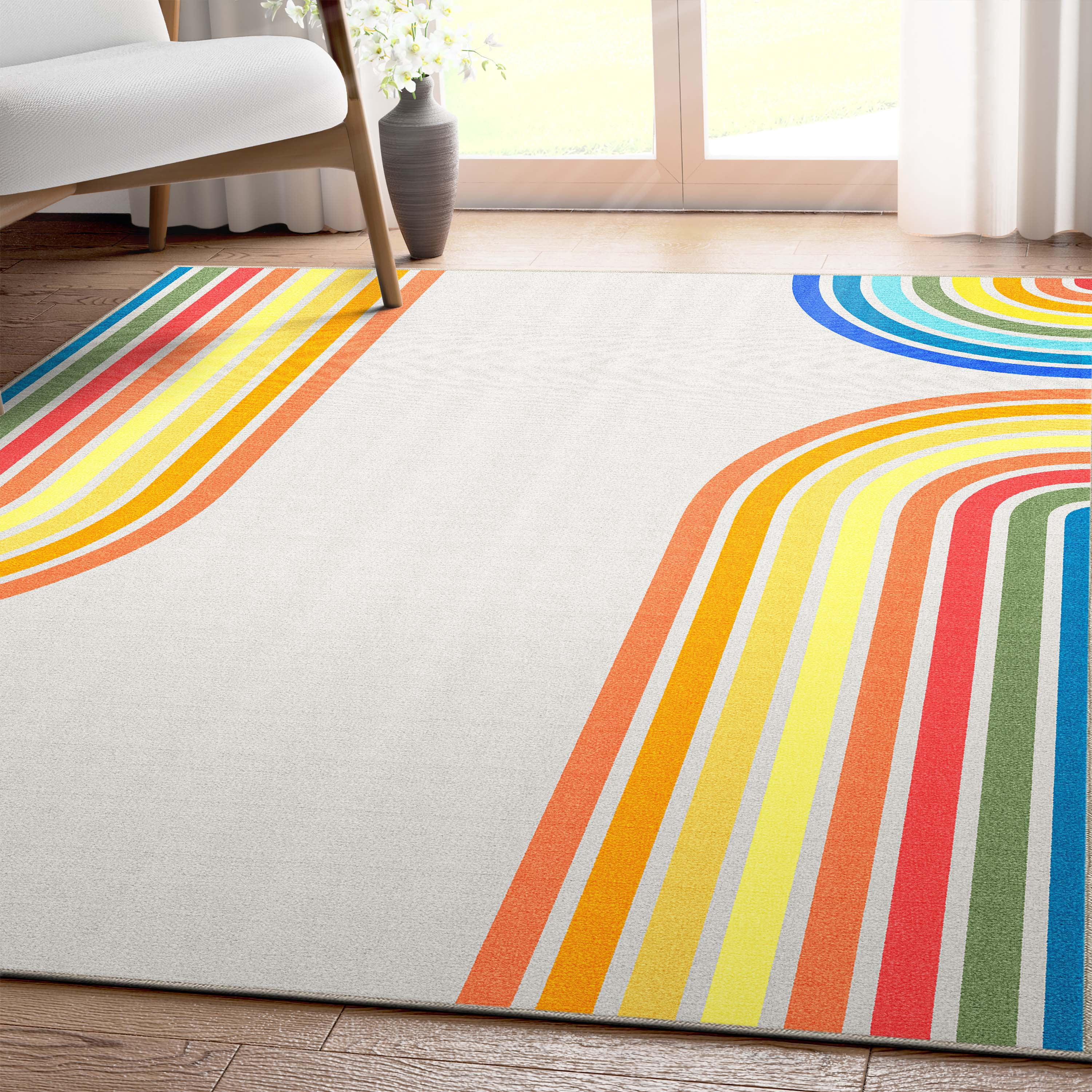 Well Woven Apollo Border Arch Modern Geometric Kids Multi Color Flat Pile Easy to Clean 7'10" x 9'10" Area Rug for Living Room Dining Room Bedroom and Kitchen