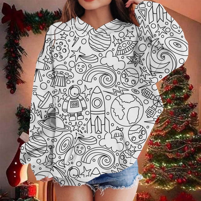 Chandail à Capuchon et Chandails en Molleton pour Filles Imprimé Graphique Chandail à Manches Longues Décontracté Doux