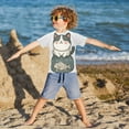 thumbnail image 3 of FORMRS Boys Rash Guard with Short Sleeves UPF 50+ Swim Shirts Sizes 3-12T, Beige Cute Cat, 3 of 6