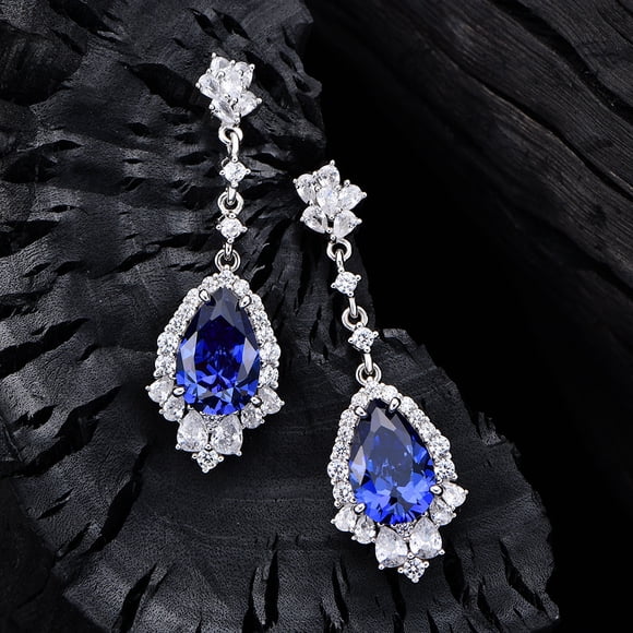 Boucles d'Oreilles Pendantes en Argent Sterling 925 8*12 mm Saphir Taille Poire Diamant à Haute Teneur en Carbone Pierre Précieuse Plaqué Or 18 K Joaillerie Fine