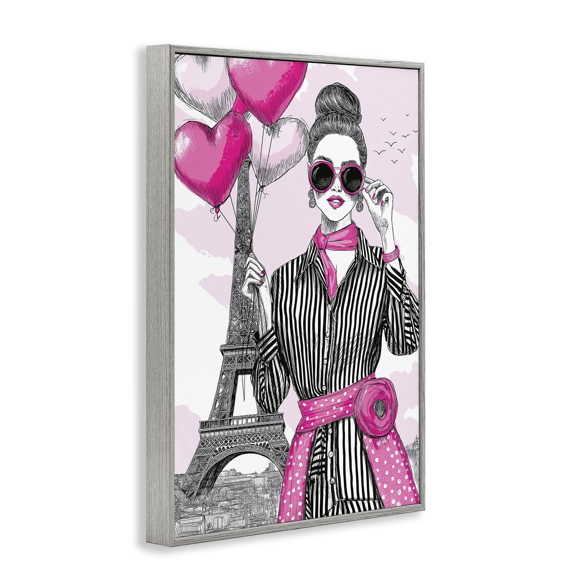 Stupell Industries Parisian Chic Woman with Balloons Gray Framed Giclee Art, design by Jess Stempel