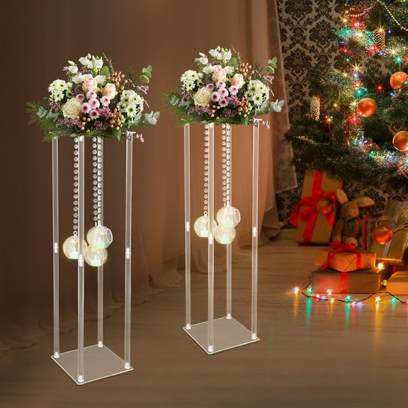 2Pcs Wedding Centerpieces Stand Wedding Flower Stand w/ Hanging Candle Holders for Formal Dining Room, Party, Birthday