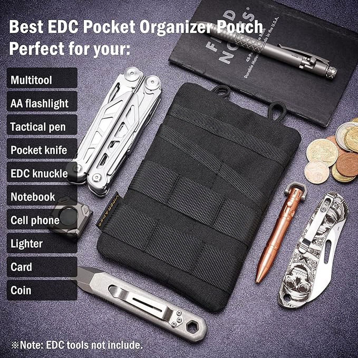 Viperade VE3 Nylon Tool Pouch Organizer with 4 Pockets, EDC Storage for Flashlight, Pocket Knife, Tactical Pen