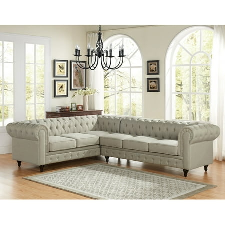 2 Pc Sectional US Pride Furniture Sophia Classic Button Tufted Fabric Upholstered 2-Pc Right Facing Sectional Sofa, Beige, S0100R-2PC ()
