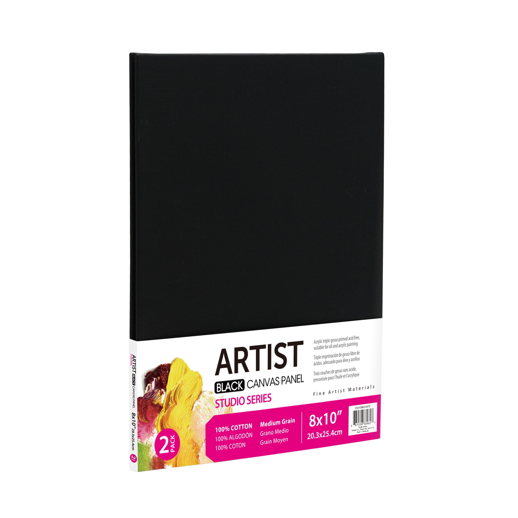 (2 pack) Studio Canvas Panel, 100% Cotton Acid Free Black Canvas, 8"X10", 2 Pieces, Academic Canvas, Great Chioce for Beginners and Hobbyists of All Skill Levels.