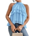 thumbnail image 2 of Women's Layered Ruffle Hem Sleeveless Halter Chiffon Blouse Flowy Tank Tops S, 2 of 10