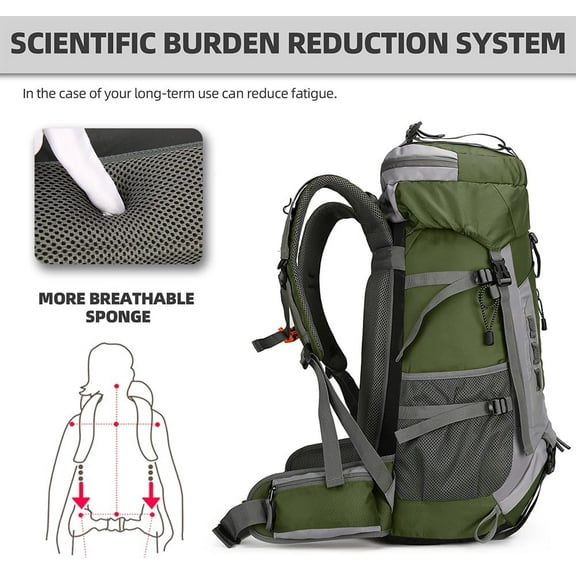 'sGuard 60L Hiking Backpack Large Waterproof Camping Backpack for Men and Women Lightweight Frameless Backpacking Backpack with Rain Cover (Army Green)