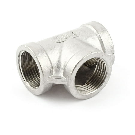 Unique Bargains 3/4BSPP Female T Type 3 Way Full Port Stainless Steel Pipe Connector (Best Way To Cut Stainless Steel Pipe)