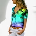 thumbnail image 2 of Womens Summer Blouses Fshion Print Button Down Short Sleeve Womens Golf Shirt,Green,L, 2 of 5