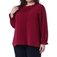 thumbnail image 2 of DARING DIVA Women's Plus Long Sleeve Ruffle Crew Neck Casual Blouse 3X Burgundy, 2 of 6