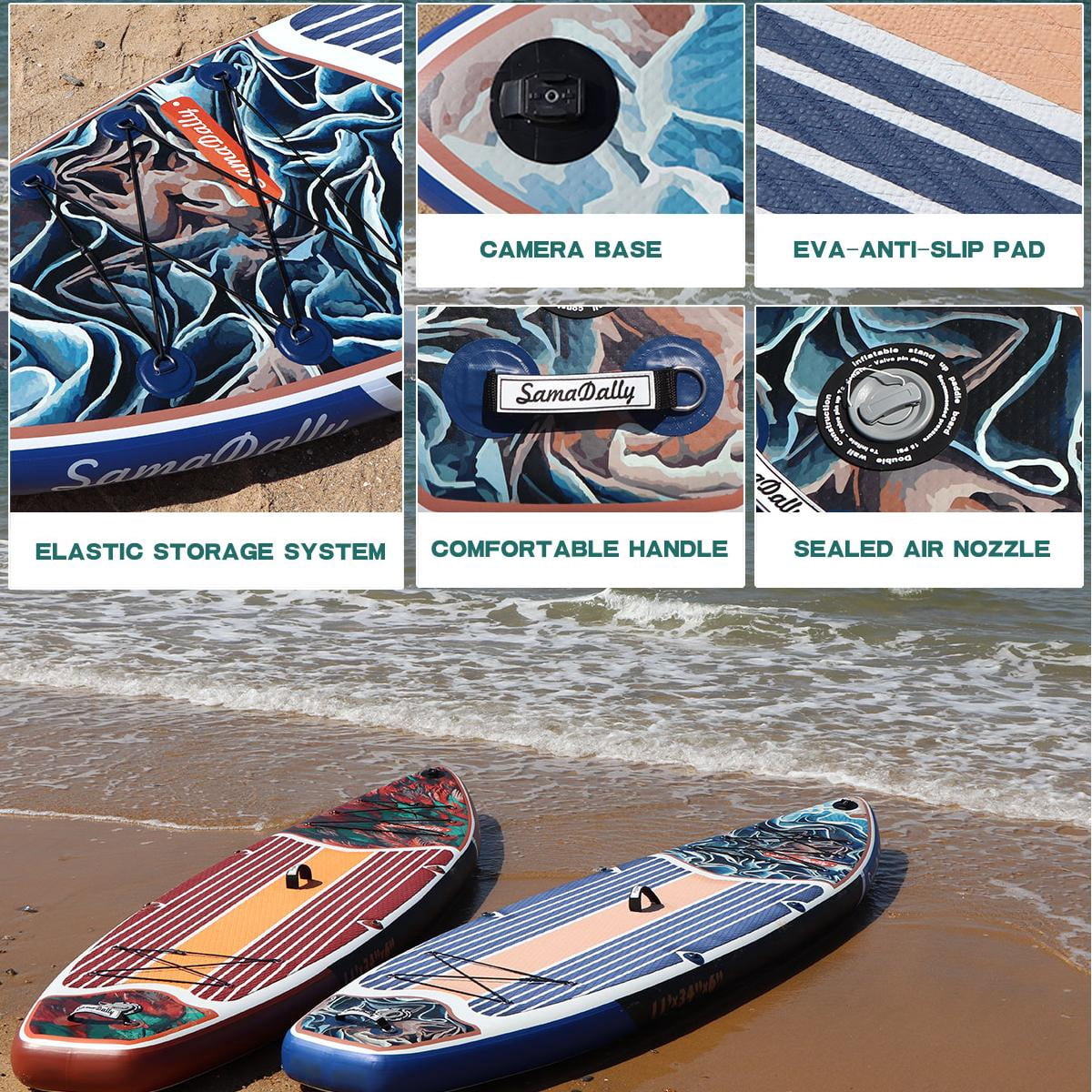 SamamDally 11'x 34" Inflatable Paddle Boards for Adults, Extra Wide SUP Paddleboards with Premium Accessories, Adjustable Paddle, Removable Fins, Hand Pump & Waterproof Bag