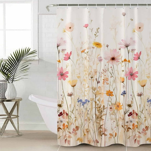 Spring Floral Bathroom Curtain 78 Inch Shower Curtain with Hooks, Pastoral Botanical Summer Flowers Vintage Waterproof Polyester Bath Curtain Washable Bathtub Curtain 36''x 78''