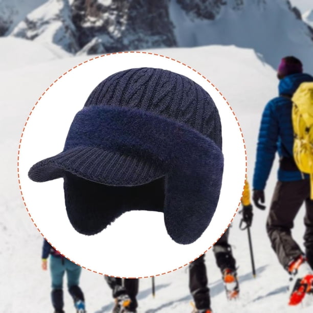 Gorro de invierno para hombre con orejeras, resistente al viento y con visera, ideal para caminar y trotar. Regalo para papá. Gris