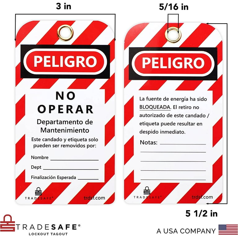 Lockout Tagout Tags TRADESAFE Bilingual - Peligro No Operar, 30 Danger ...
