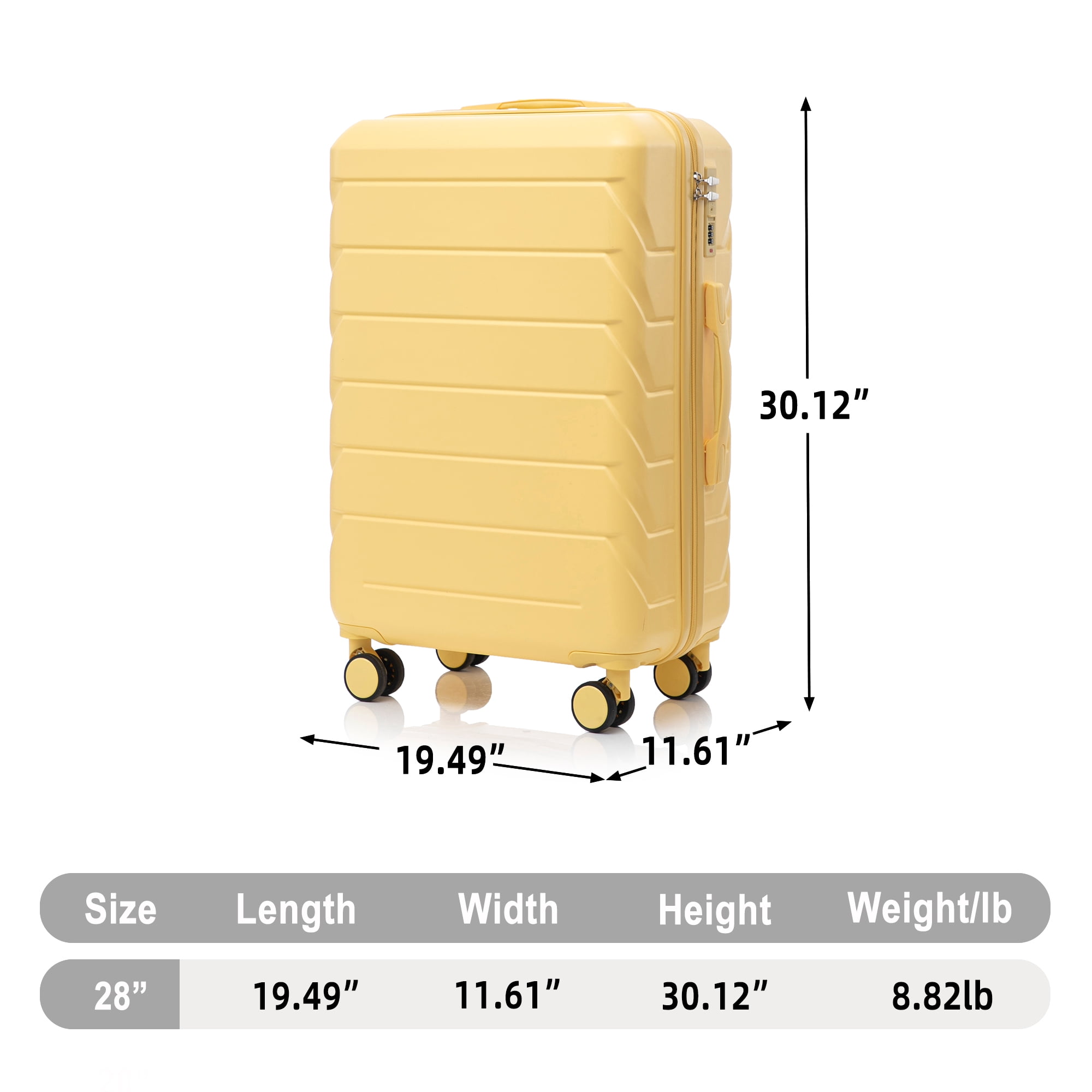 28 Inch ABS Hard Shell Large Travel Checked Luggage (Yellow)