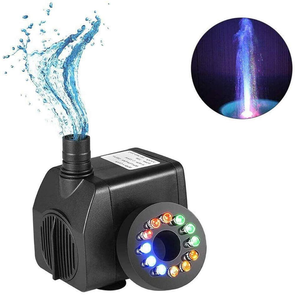 Kidlove Submersible Fountain Pump with LED Light, 160GPH 10W Ultra