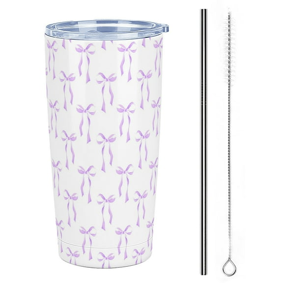 20oz Purple Bow Tumbler with Handle Bow-Knot Travel Coffee Tumbler Cup for Women Friend Holiday Birthday