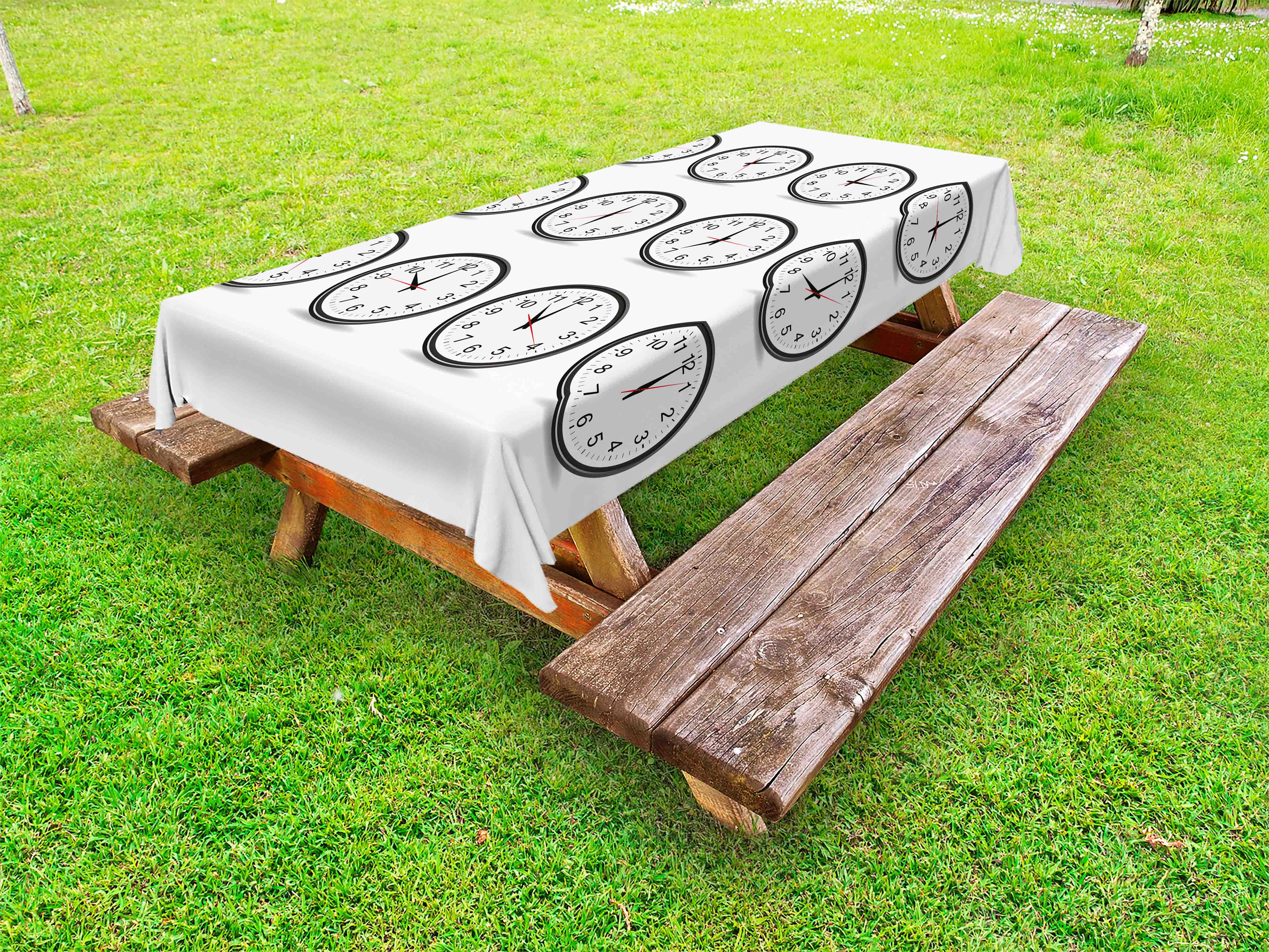 Clock Outdoor Tablecloth, Clocks with Numbers That Show Every Hour Illustration Hour and Minute