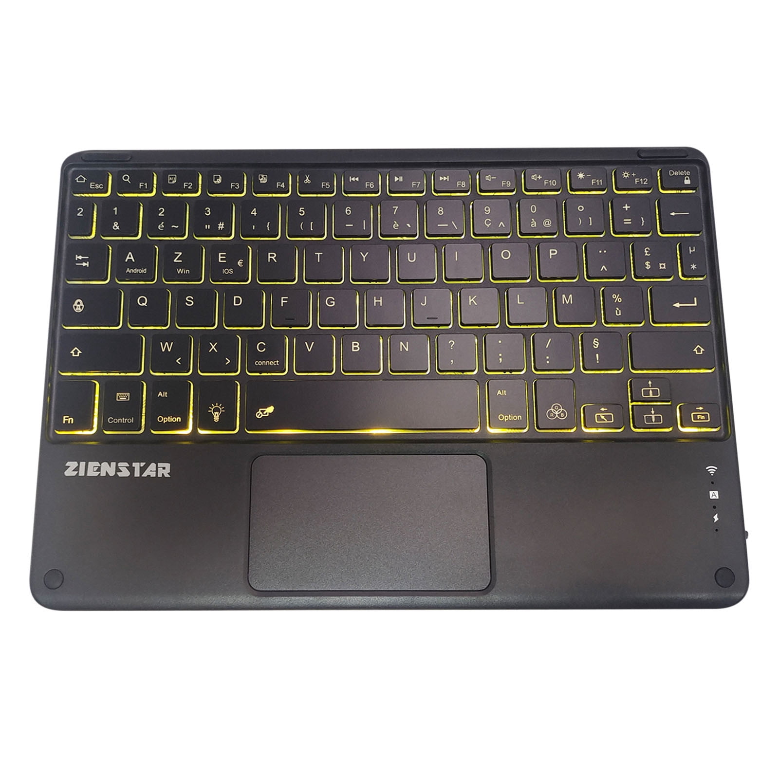 Universal Wireless Bluetooth Keyboard Multimedia French AZERTY Keyboard 6-LED Color Backlit With Multi-Touch Mechanical Keyboard, Compact Form Factor, Tactile Switch With Ergonomic Vertical feel